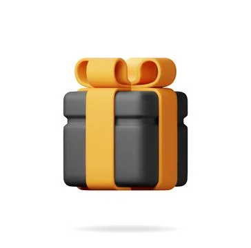 3D Black Gift Box with Gold Bow Stock Illustration