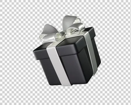 3D Black Gift Box with a white Ribbon and Bow Stock Illustration