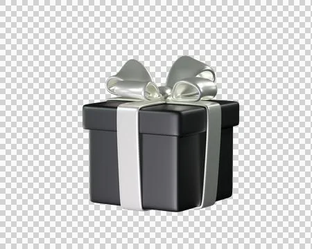 3D Black Gift Box with a white Ribbon and Bow Stock Illustration