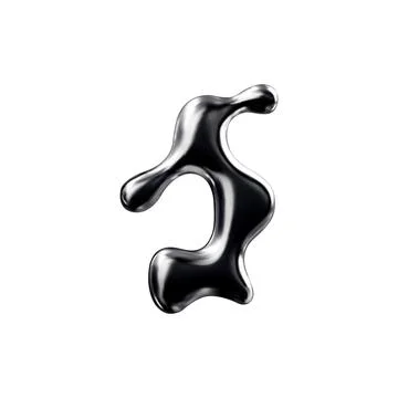 3D black glossy reflective chrome molten drop, blob splash, vector melting metal Stock Illustration