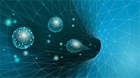 3D black hole render. Physics sci-fi gravity particles universe black matter Stock Illustration