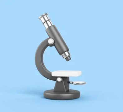 3d black lab microscope isolated on blue background. Render realistic icon of Illustrazione stock
