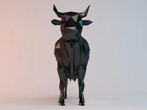 3D black low poly (cow) Stock Illustration