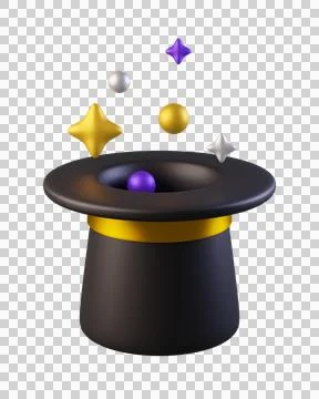 3d Black Magic Hat with Golden Ribbon Illustration