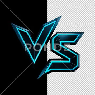 3d black metal vs icon with neon cyan outline for esports gaming PSD Template