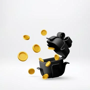 3D Black open gift box with golden coins Stock Illustration