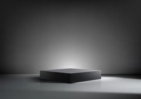 3D Black Platform on Reflective Surface Under Spotlight for Luxury Product .. Stock Illustration