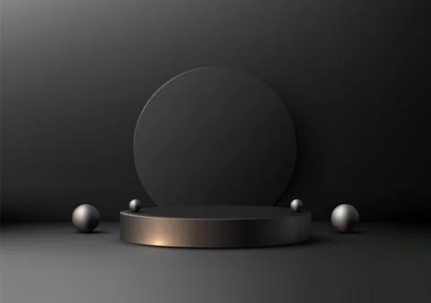 3D Black Podium with Circular Backdrop and Spheres, Minimalist Product Disp.. Stock Illustration