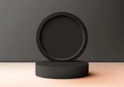 3D Black Podium Stand with Circle Backdrop Stock Illustration