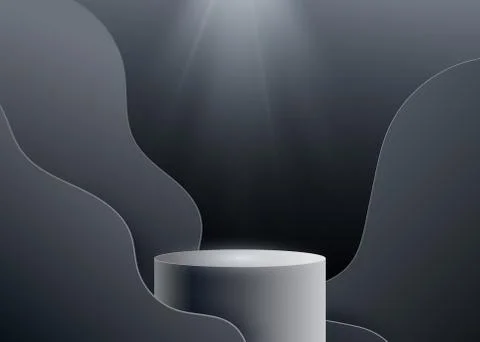 3d black podium vector background with spotlight light from above and wave Stock Illustration