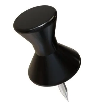 3D Black Push Pin. Drawing Pin. Isolated on white background. 3D rendering Illustrazione stock