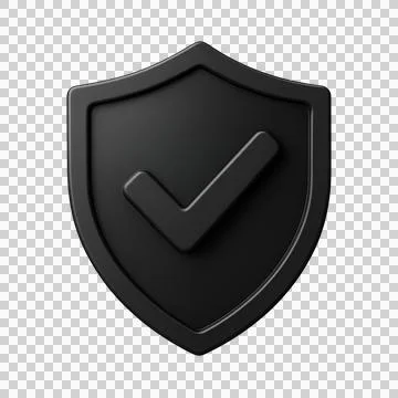 3D Black Security Shield with Check Mark Icon on Transparent Background Stock Illustration