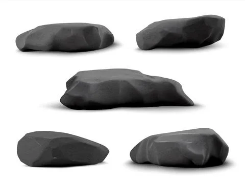 3D black stone podium vector set, granite stand for product presentation イラスト素材