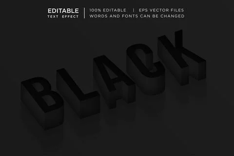 3D Black Text Effect Editable Isometric Dark Typography Vector Style Stock Illustration