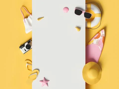 3d Blank banner with Beach elements Stock Illustration