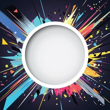 3D blank circle frame paper cut style with colorful confetti exploded on pu.. Illustrazione stock