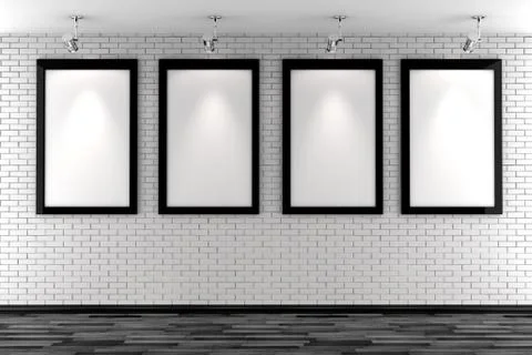 3d blank frames on a white brick wall Stock-Illustration