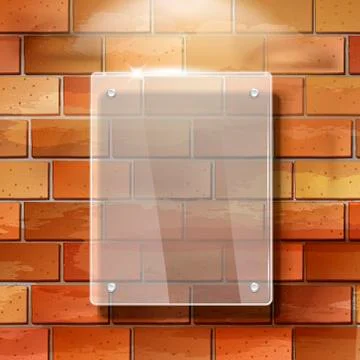 3d blank glass frame on red brick wall Illustrazione stock