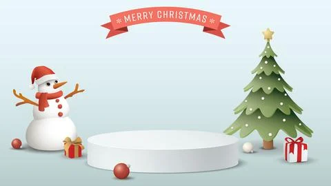 3D Blank podium with Christmas elements and Merry Christmas calligraphy in .. Stock Illustration
