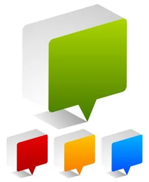 3d blank speech or talk bubbles in four colors: green, red, orange and blue Stock Illustration