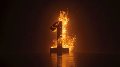 3d blazing number one, fire effect on black background Stock Footage 170019477