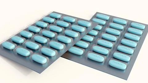 A 3d of blister packs oval shape pills labeled "TIMOLOL" Stock Illustration