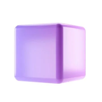 3d block object cube abstract geometric shape. Realistic glossy lilac gradient Stock Illustration
