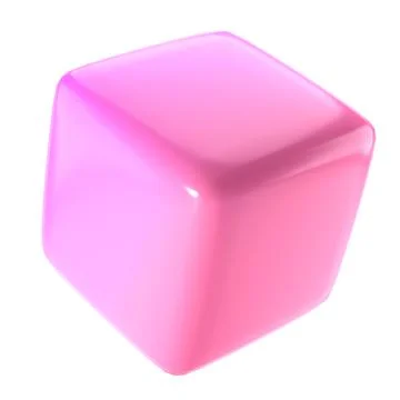 3d block object metal cube abstract geometric shape. Realistic glossy pink and Stock Illustration