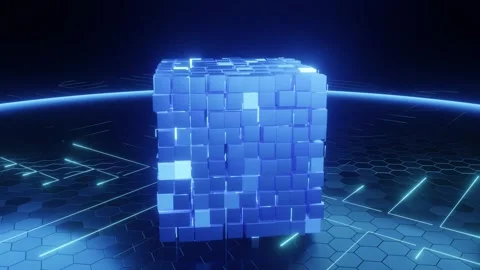 3d blockchain cube concept animation. Stock Footage 249379891