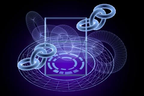 3D Blockchain Digital data, Stock Illustration