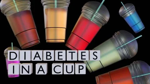A 3D blocks arranged "DIABETES IN A CUP" and colorful takeaway cups Stock Illustration