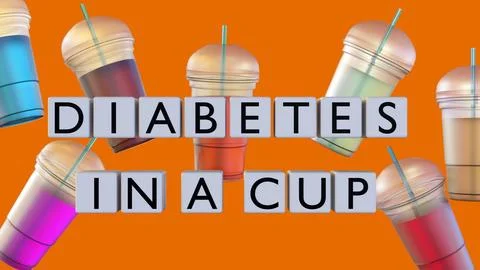 A 3D blocks arranged "DIABETES IN A CUP" and colorful takeaway cups Stock Illustration