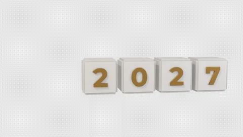 3D blocks change year 2026 to 2027, alpha channel Stock Footage 347588506
