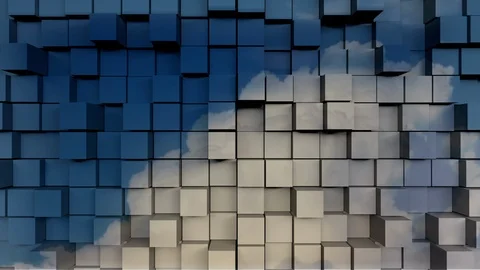 3D blocks with projected fresh air clouds. Digital with Reality theme Stock Footage 104816827