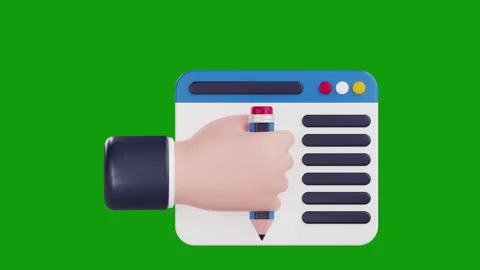 3D Blog Writing and Content Creation Animation, Green Screen Stock Footage 312079459