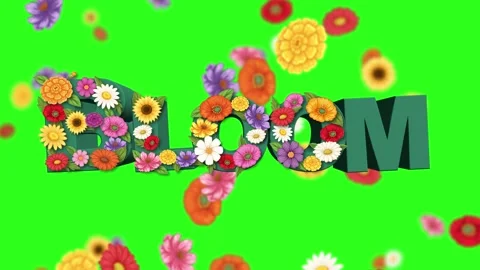 3D Bloom Text Filling with Vibrant Flowers over Green Screen Background Stock Footage 334989100