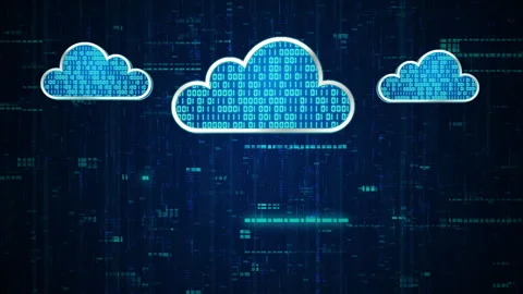 3D blue 3 clouds with binary code encryption data protection on cloud system Video stock 242767340