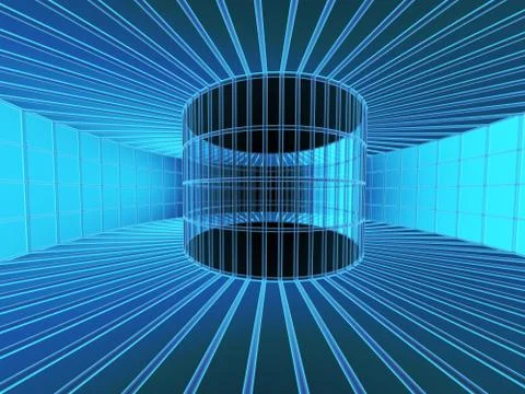 3d blue abstract tunnel from a grid Stock Illustration