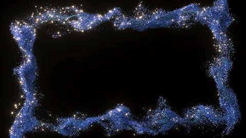 3d blue and gold Particles Flying around frame. Abstract blue and gold glitter b Stock Footage 286304357
