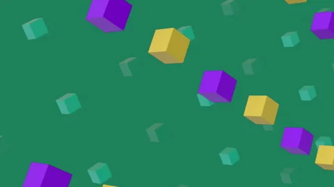 3D blue and purple cubes move in formation on a rotating green screen for a cool Stock Footage 313038382
