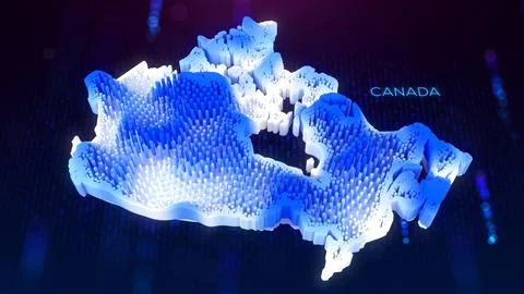 3D Blue and White Hexagonal Prism Rippling Canada Map and Text with Hud Grid イラスト素材