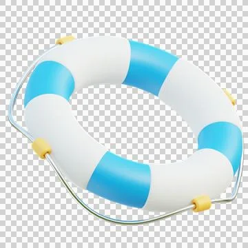 3D Blue and White Lifebuoy with Safety Rope Stock Illustration