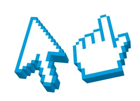3d blue arrow and hand cursors isolated over white background. vector Stock Illustration