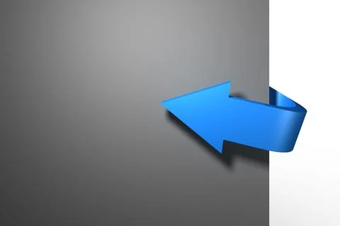 3D blue arrow is emerging from narrow white strip against smooth gray gradient Illustrazione stock