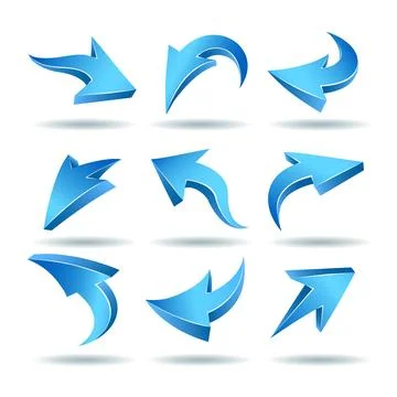 3D Blue Arrows Set isolated on White Background Stock Illustration