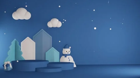 3D blue background christmas or natal with minimalist podium Stock Footage 257387680