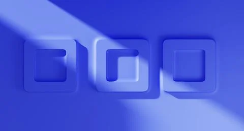 3d blue background with square panels on wall. Render relief wall with borders Stock Illustration