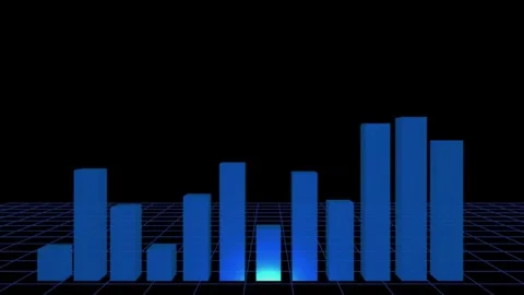3D blue bar chart financial growth graph animation with rising statistics an Stock Footage 343506377