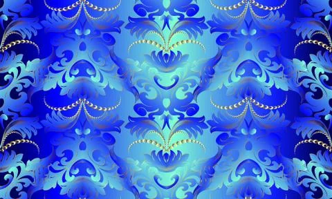 3d blue Baroque seamless pattern. Vector floral background wallpaper with vin Stock Illustration
