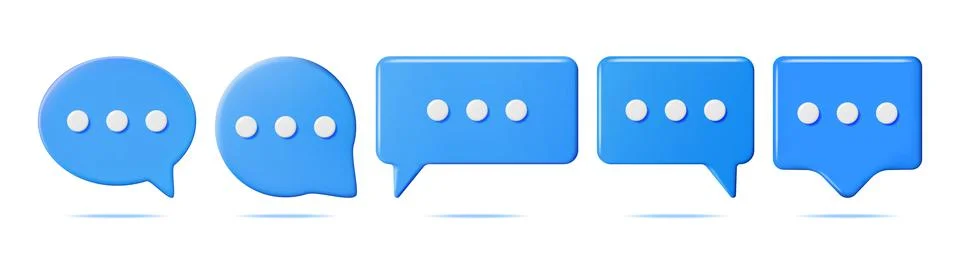 3D Blue Blank Speech Bubbles Set Isolated. Illustrazione stock